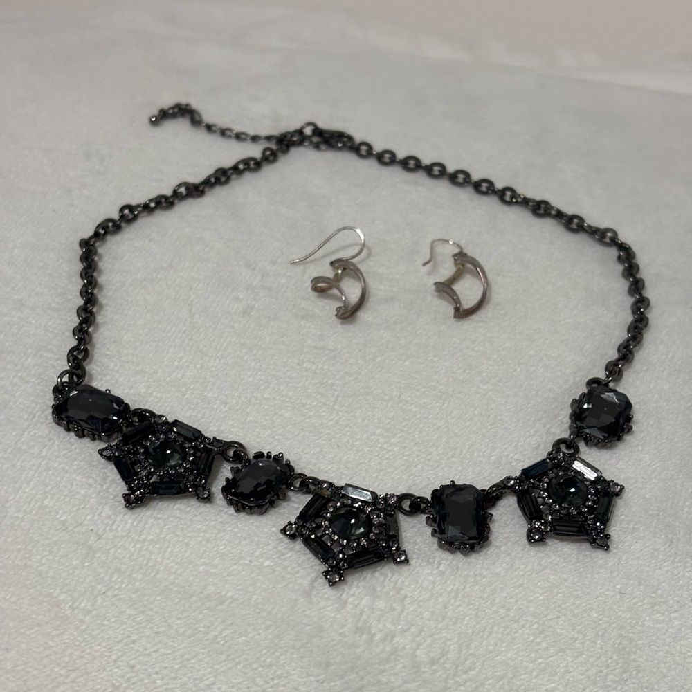 Black Necklace and Sterling Silver Spiral Earring Set